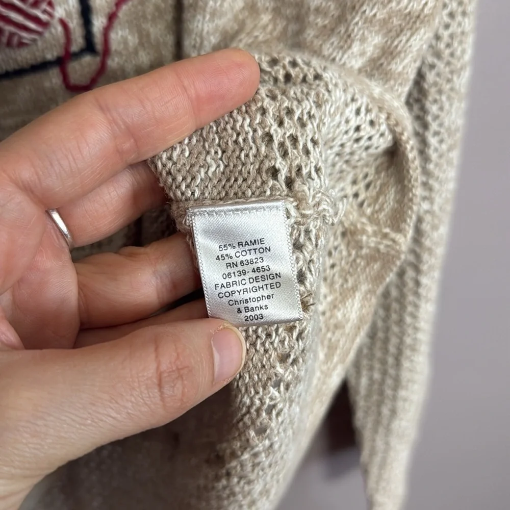 Vintage Y2K Christopher & Banks Cat Embroidered Knit Crewneck Sweater Medium - Picture 8 of 8